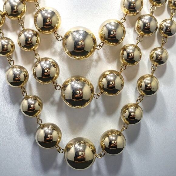 Vintage Gold Bead Three Strand Necklace, Rosary Style Wire, 1950s, 18 Inches - Picture 2 of 6